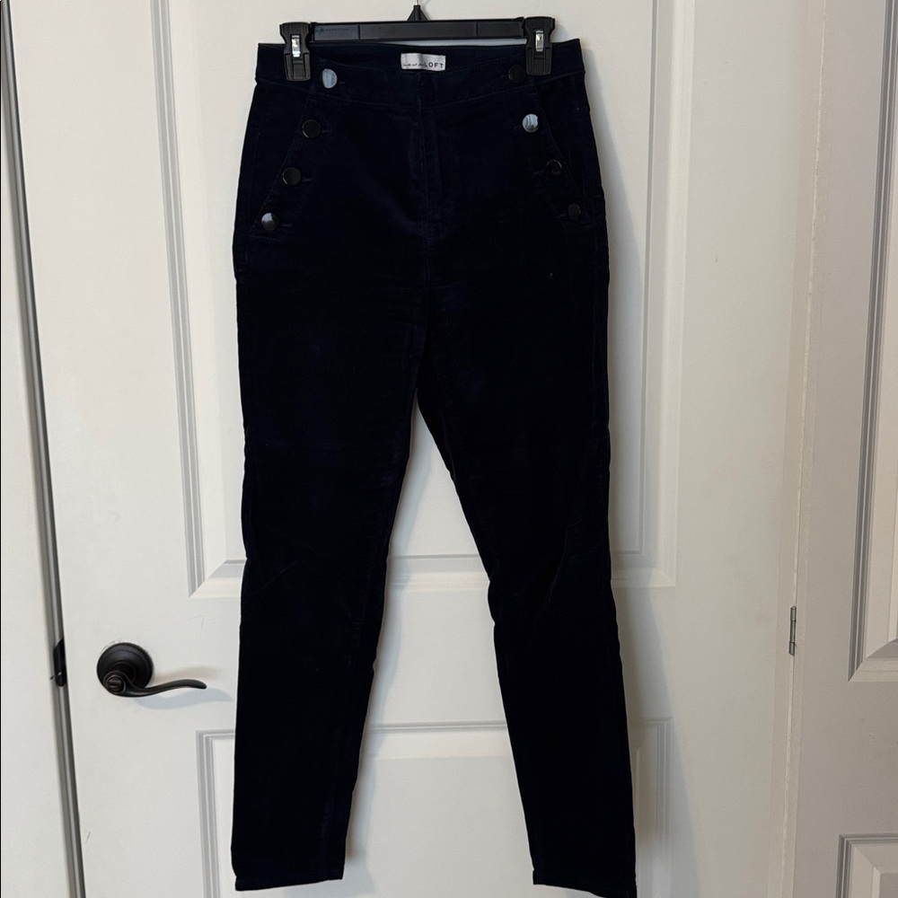 Ann Taylor LOFT Skinny Sailor Velvet Pants Sz 4 Navy Blue